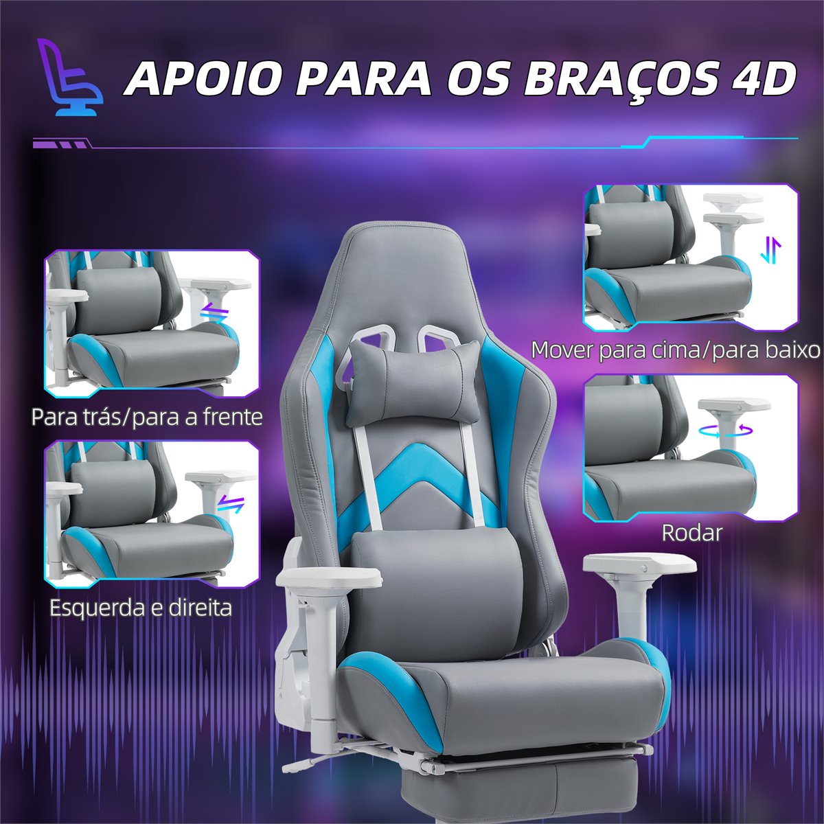 HOMCOM Silla Gaming Silla Gamer Reclinable con Altura Ajustable