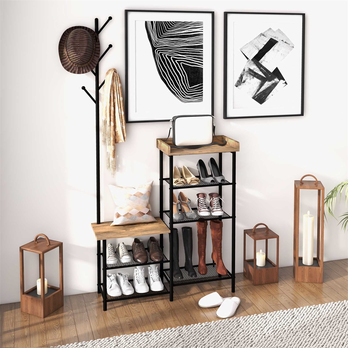 Recibidores De Entrada Zapatero Madera HOMCOM Perchero Con