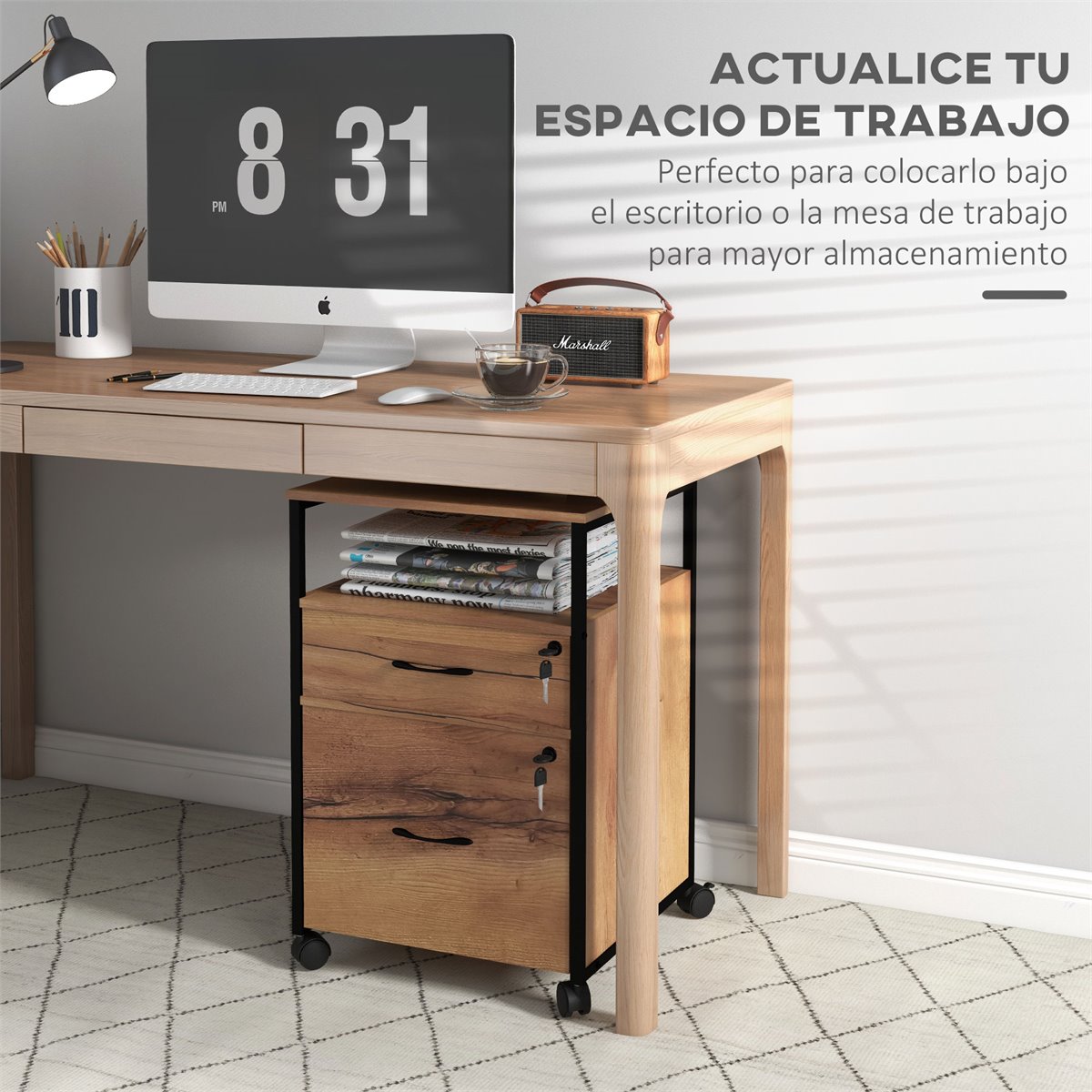Cajonera Con Ruedas De Pino Macizo - 4 Cajones, Móvil Para Oficina O Casa