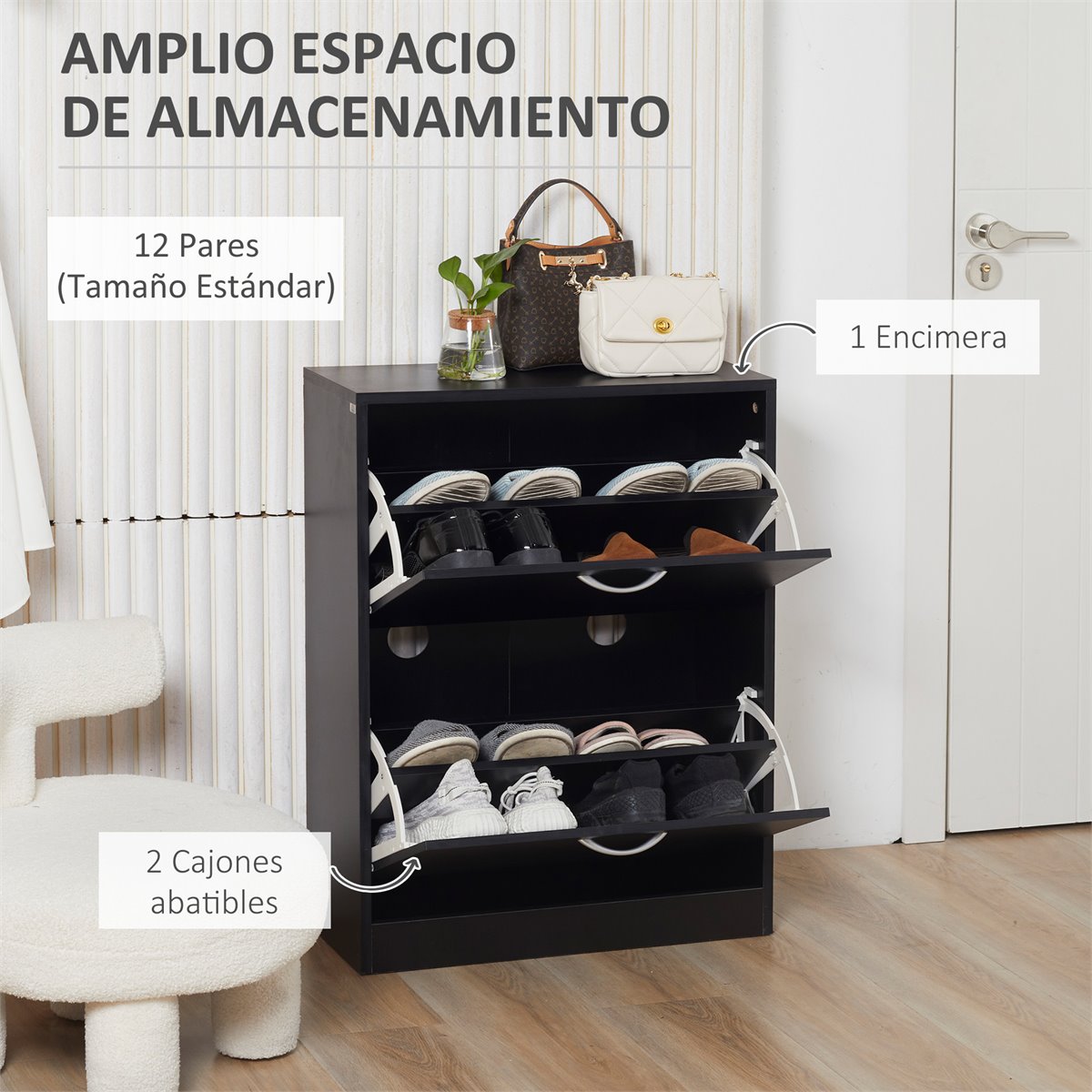 Zapatero Negro Madera Mueble Zapatero Estrecho HOMCOM Zapatero
