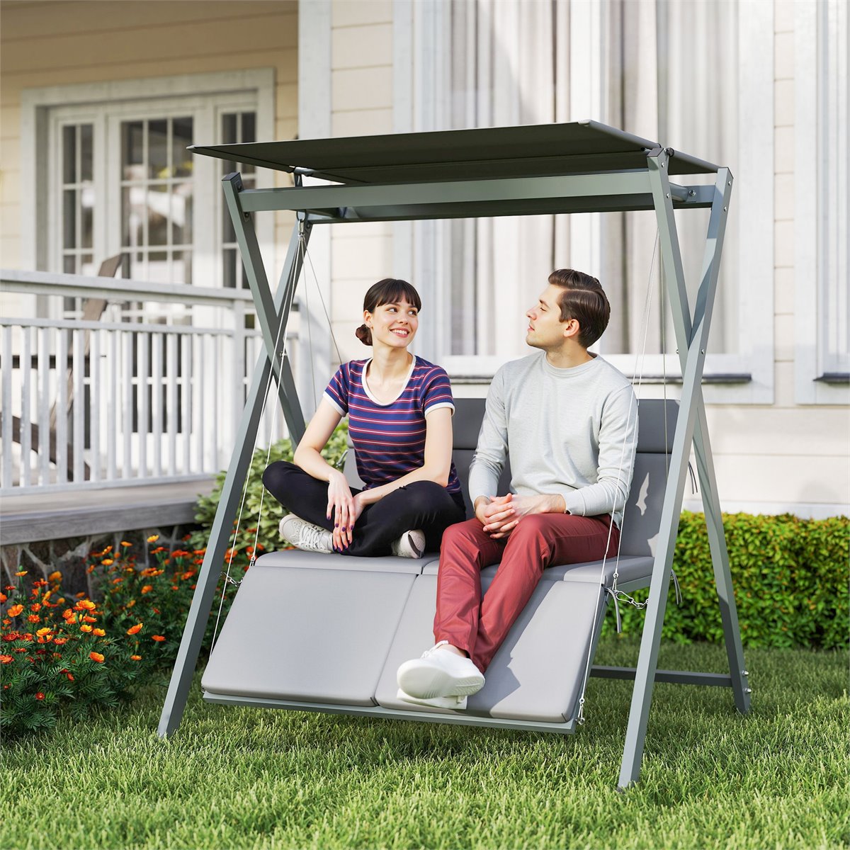 Columpio Jardin Outsunny Columpio De Jardu00edn De Plazas Silla