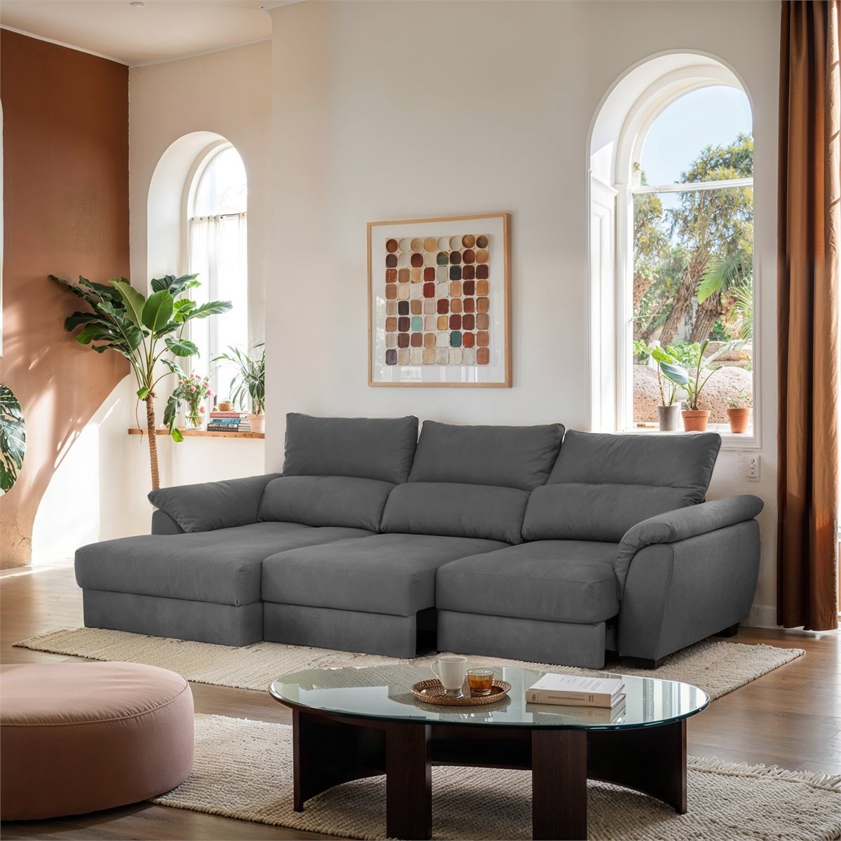 Chaise longue con cama BENSON lado izquierdo antracita Conforama