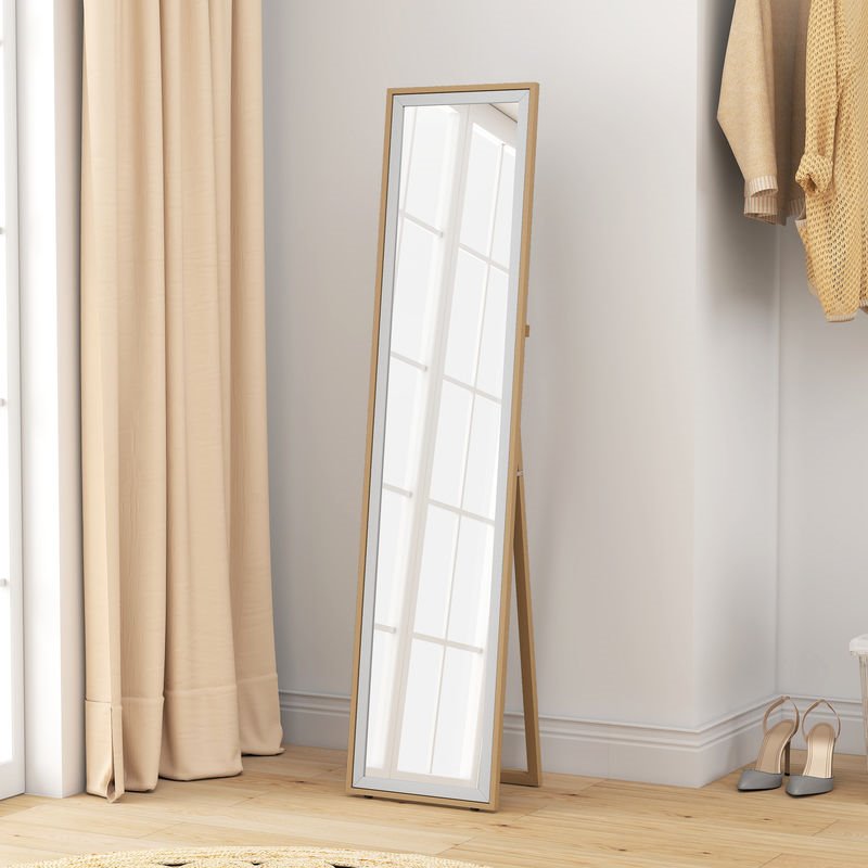 Espejos De Pie Espejo De Cuerpo Entero HOMCOM 157x37 Cm - Para Pared O Pie, Marco Blanco MDF Espejo Marco Mdf Blanco