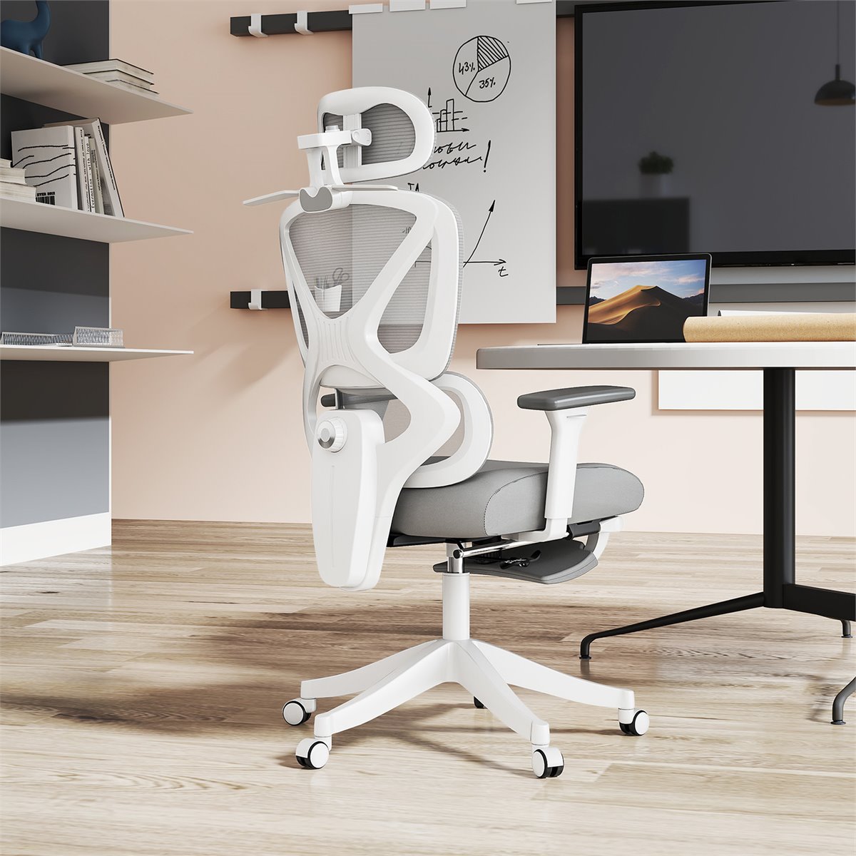 Silla Oficina HOMCOM Silla De Escritorio De Malla Reclinable Con
